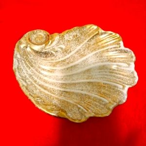 Vintage Seashell Gold Speckled And Cream Trinket Dish